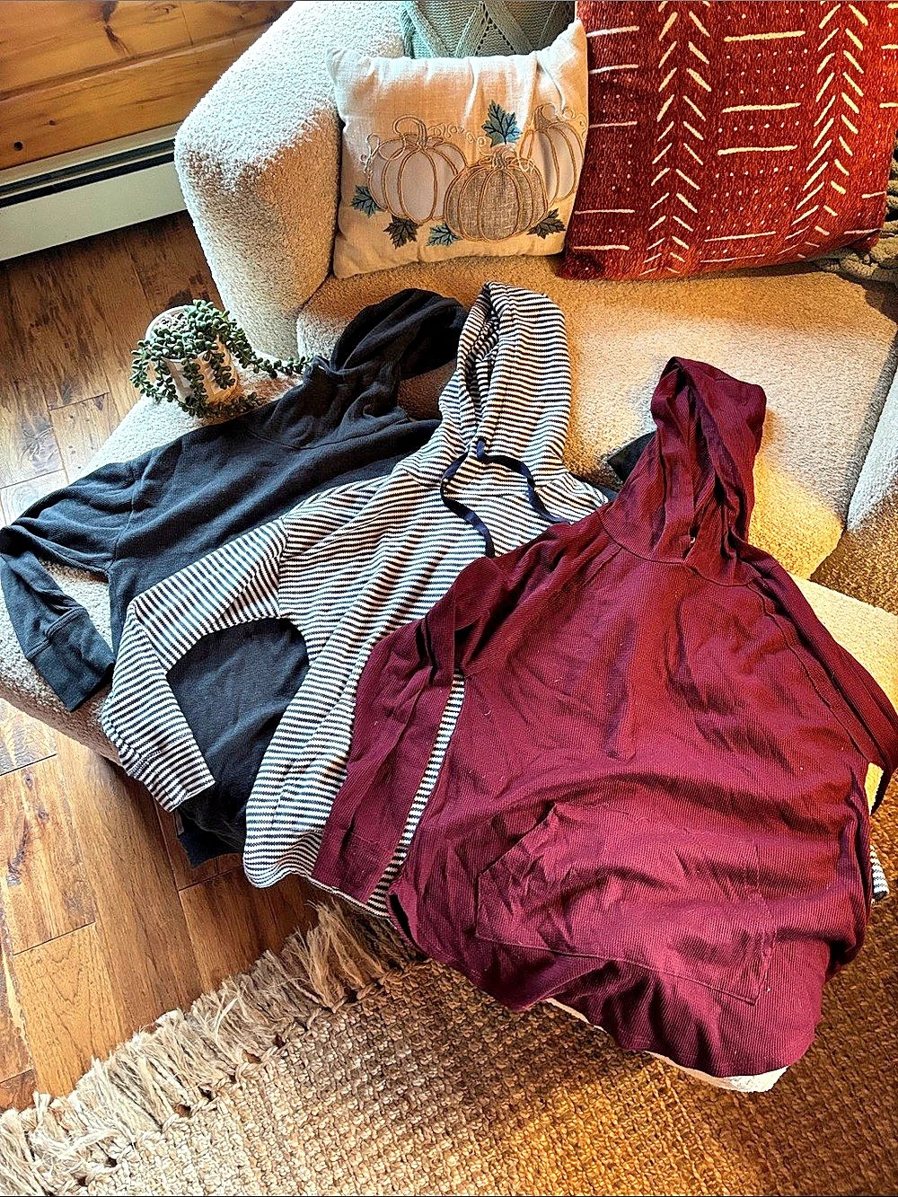 L.L.Bean Sunwashed Waffle Full-Zip Hoodie Black & White Medium